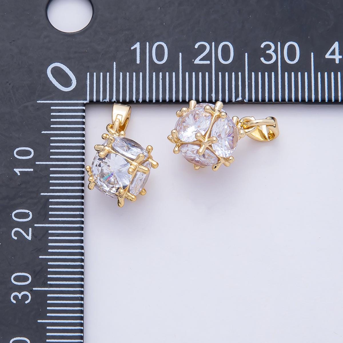 18K Gold Filled 13.5mm Clear CZ Cube Box Geometric Pendant Charm Sparkly Crystal Necklace Charm Dainty Jewelry Gift for Her | AF1177