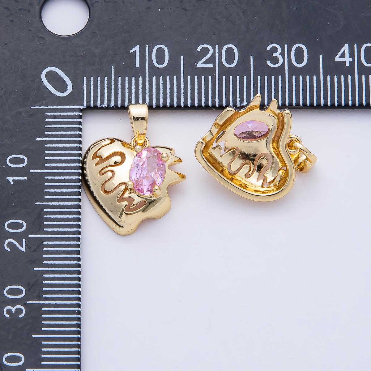 18K Gold Filled 15mm Pulse Heartbeat with Pink Oval CZ Heart Pendant Charm Drip Heart Necklace Pink Crystal Pendant Jewelry Gift | AF1178