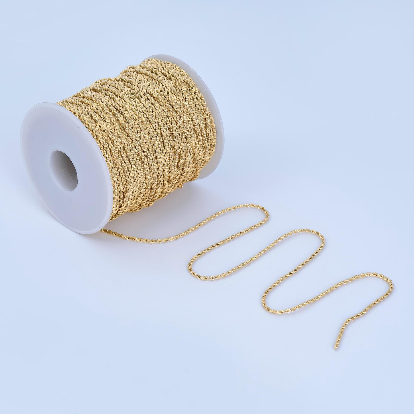 24K Gold Filled 2mm Minimalist Rope Unfinished Chain by Yard Wholesale Bulk DIY Jewelry Making Supplies for Necklace or Bracelet | Roll-2010