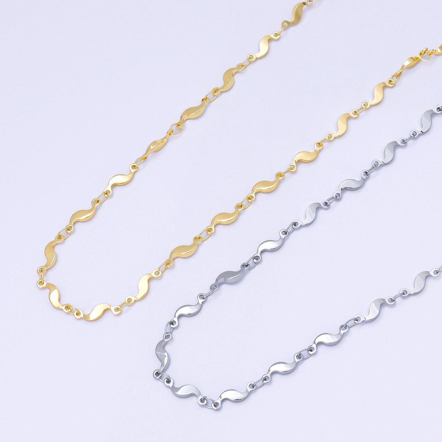 24K Gold Filled 3.5mm Geometric Curved Link Unfinished Chain by Yard in Gold & Silver Wholesale Bulk DIY Jewelry Supplies | Roll-2011