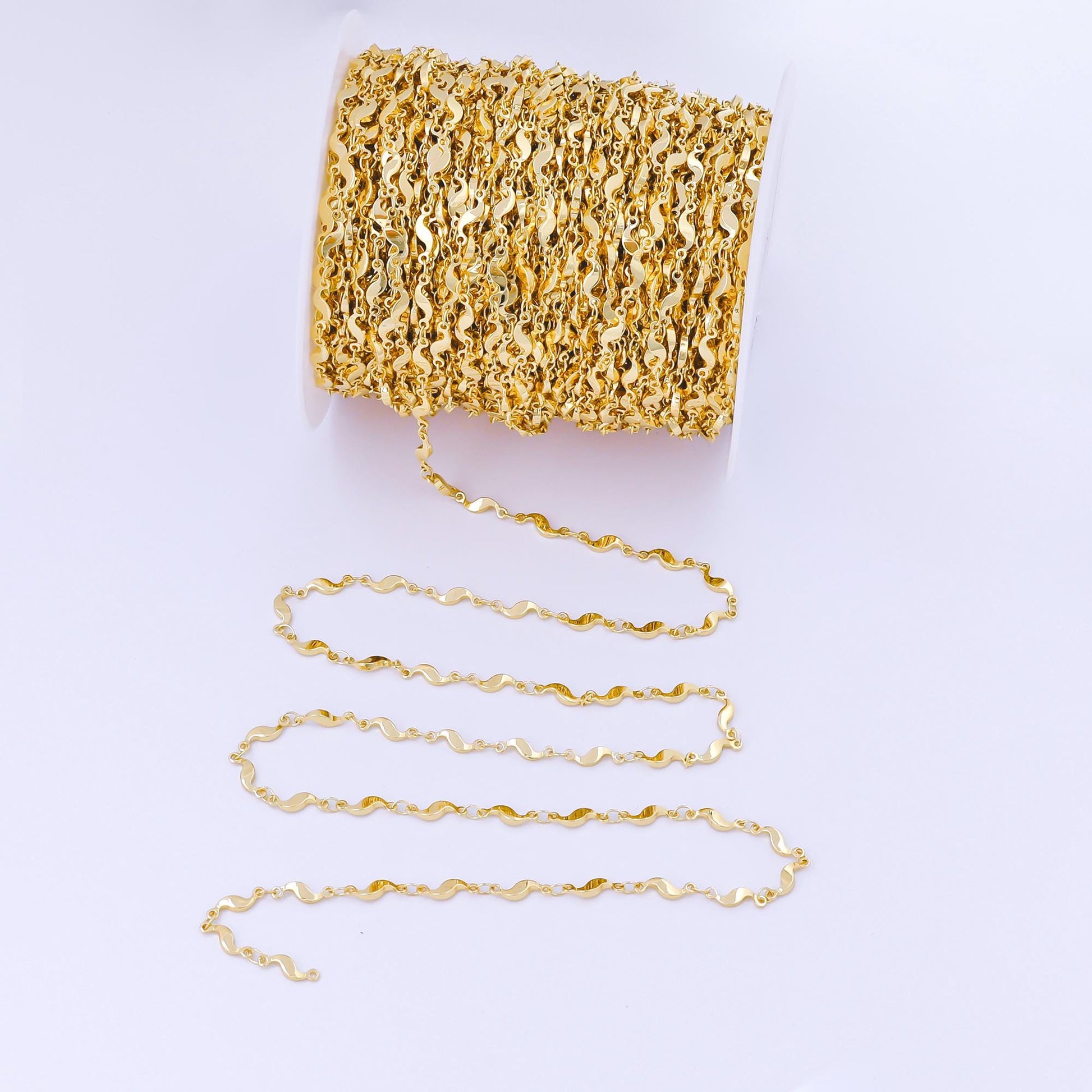 24K Gold Filled 3.5mm Geometric Curved Link Unfinished Chain by Yard in Gold & Silver Wholesale Bulk DIY Jewelry Supplies | Roll-2011
