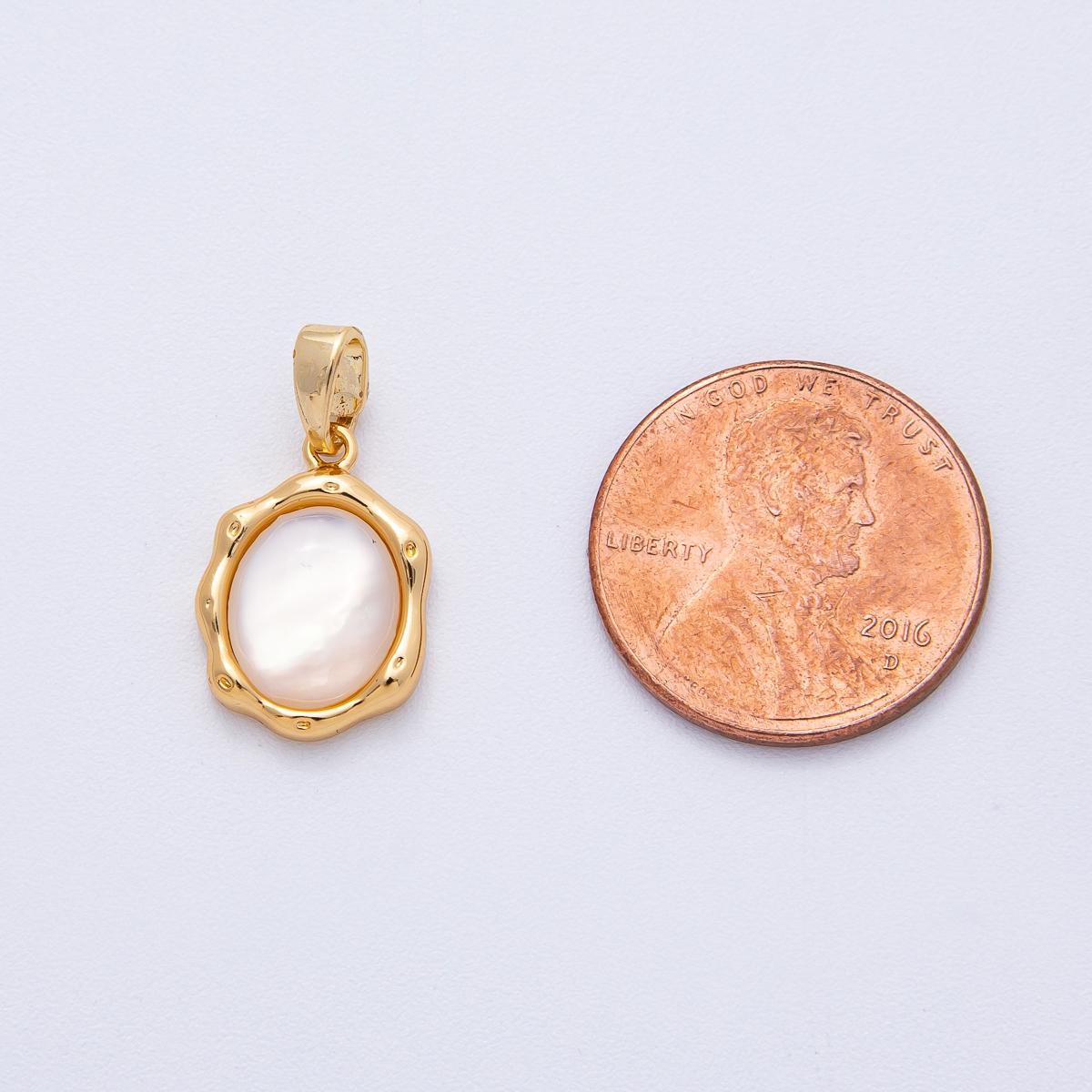 18K Gold Filled 15.5mm Shell Pearl Molten Oval Pendant Geometric Shape DIY Jewelry Making Supply for Necklace & Bracelet | AF1208