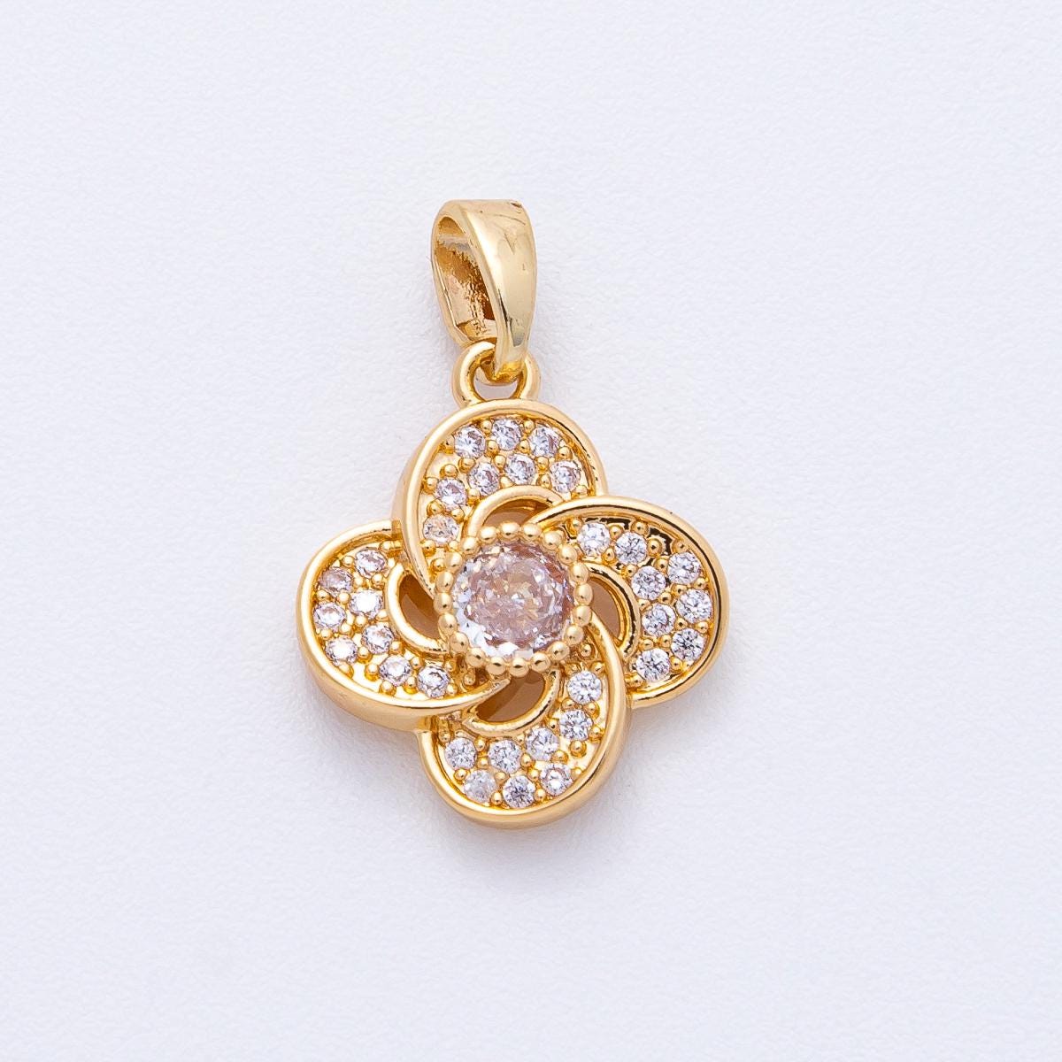 18K Gold Filled 16.2mm Micro Paved CZ Clover Geometric Pendant Lucky Symbol DIY Jewelry Making Supplies for Necklace & Bracelet | AF1209