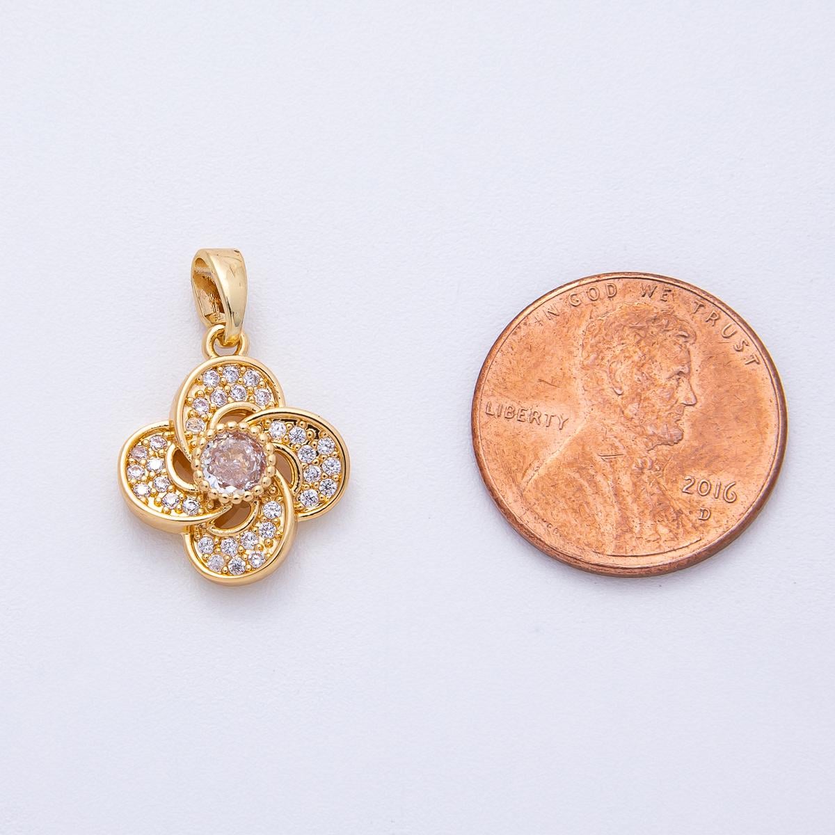18K Gold Filled 16.2mm Micro Paved CZ Clover Geometric Pendant Lucky Symbol DIY Jewelry Making Supplies for Necklace & Bracelet | AF1209