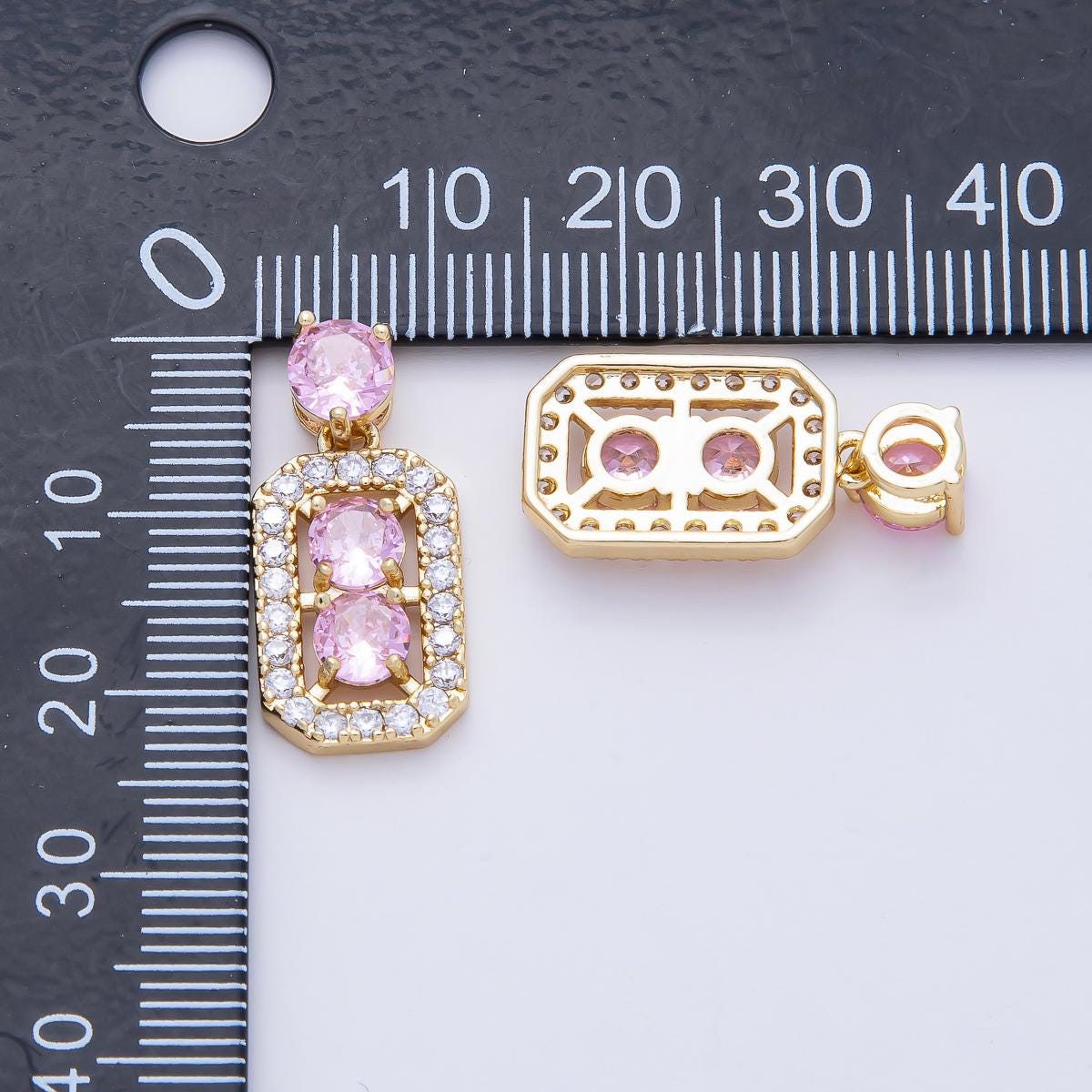 18K Gold Filled 16.9mm Pink CZ Square Geometric Pendant Halo Crystals Luxury Charm for Necklace Making Elegant Jewelry Gift Idea | AF1184