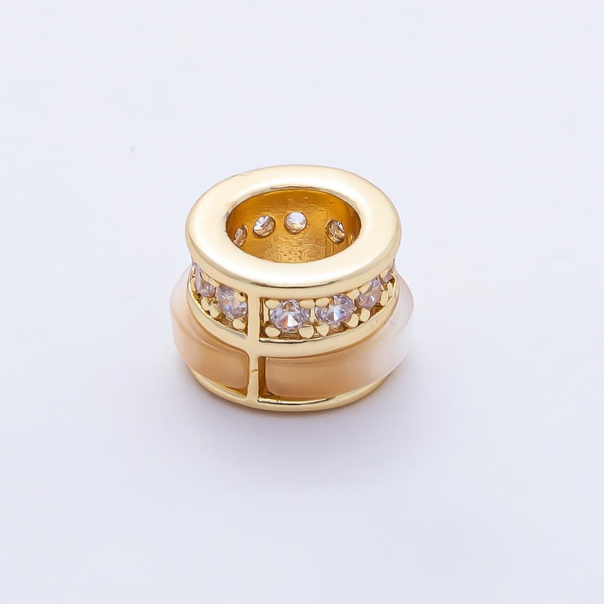 18K Gold Filled 10mm Orange Cat's Eye with CZ Rondelle Beads Barrel Charm for Bracelets Necklace Making or Luxury DIY Jewelry Design | B367