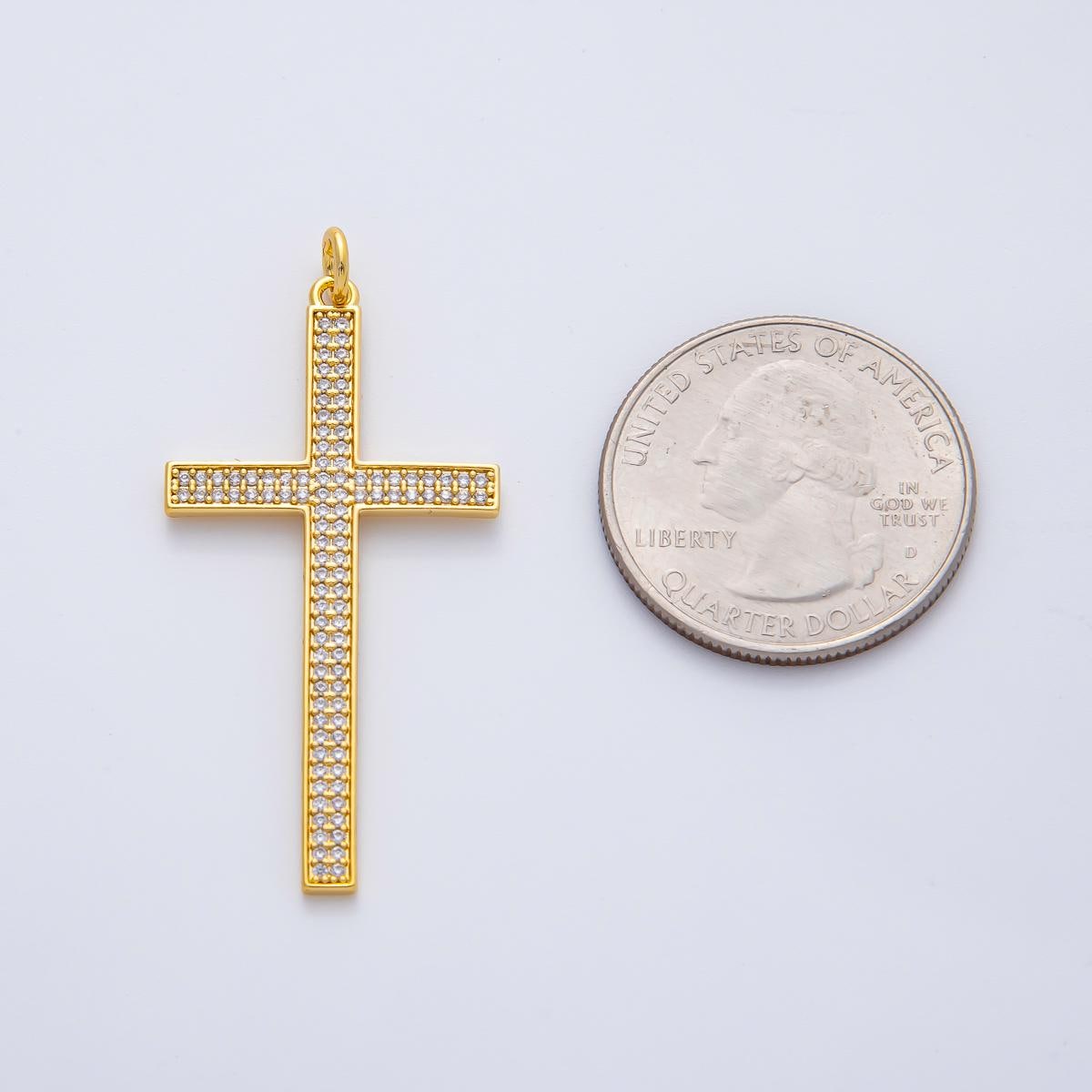 18K Gold Filled 42.3mm Micro Paved CZ Religious Cross Charm Faith Jewelry Gift for Women and Men DIY Jewelry Making Supply Designs | AF1468