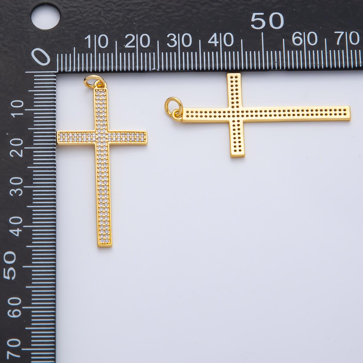 18K Gold Filled 42.3mm Micro Paved CZ Religious Cross Charm Faith Jewelry Gift for Women and Men DIY Jewelry Making Supply Designs | AF1468