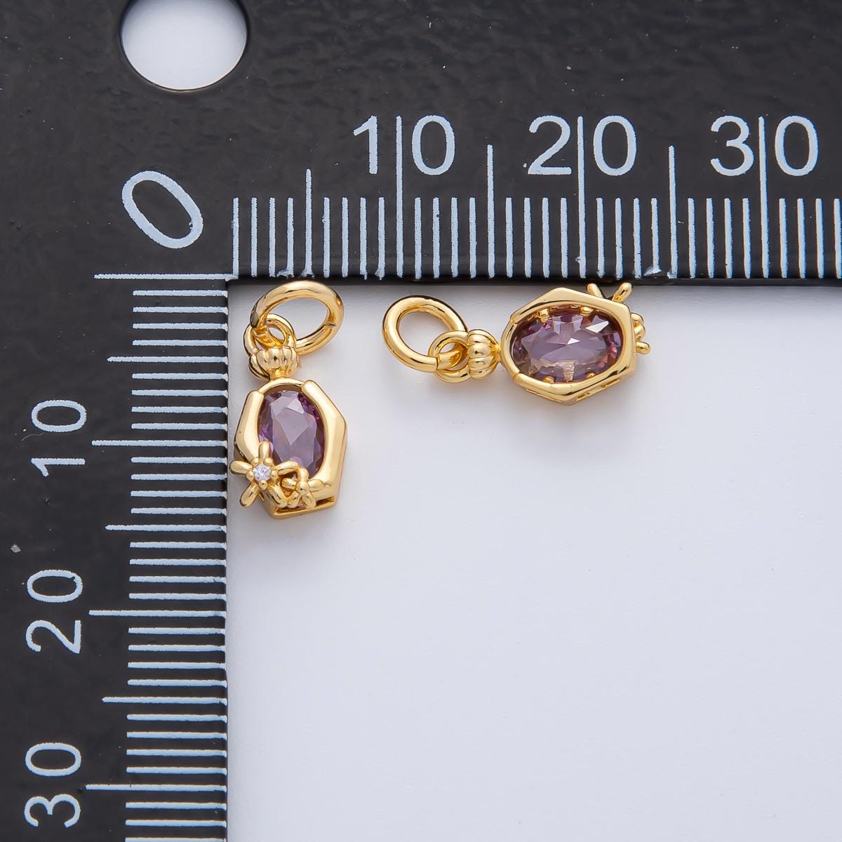18K Gold Filled 12.1mm Purple Gemstone CZ Flower Molten Perfume Bottle Charm DIY Mini Jewelry Supply Necklace and Bracelet Making | AF1469