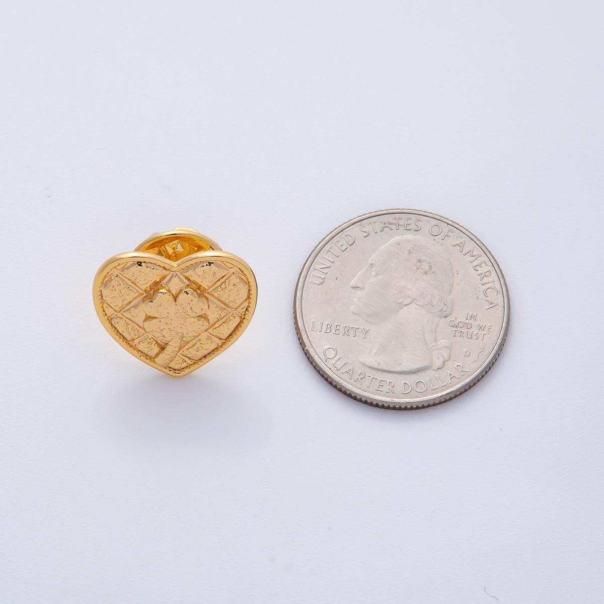 18K Gold Filled Clover Quilted Heart Pin Brooch Mini Finding | Z1477