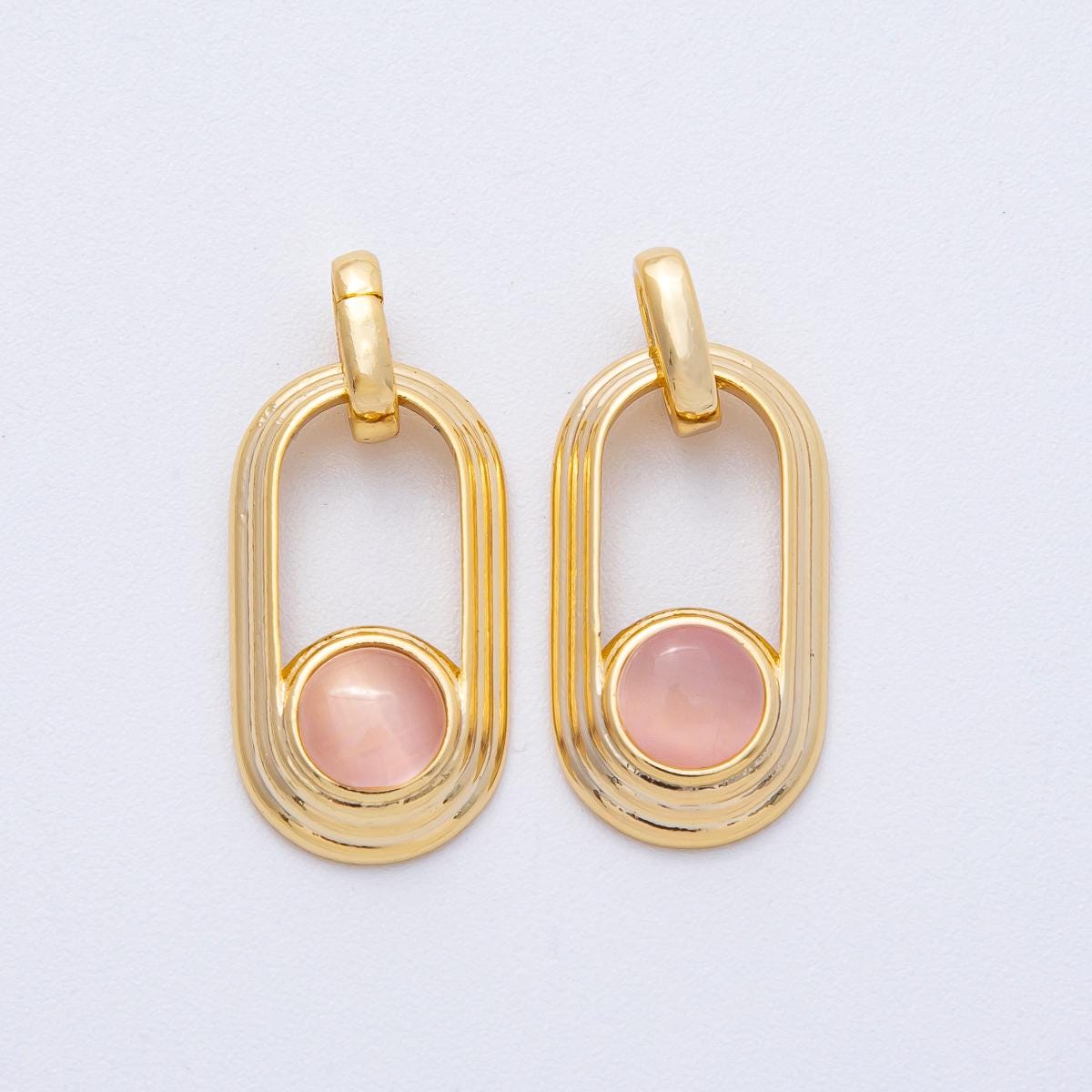 18K Gold Filled 21.4mm Clear, Pink Gemstone Round Open Oblong Pendant DIY Jewelry Making Supply for Custom Necklace & Bracelet | AF1225