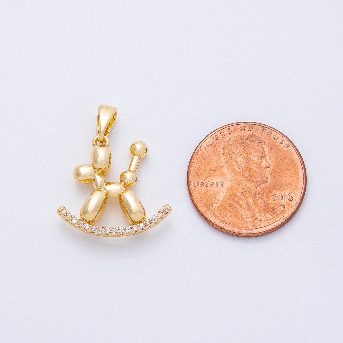 18K Gold Filled 16.9mm Balloon Dog Micro Paved CZ 3D Multidimensional Animal DIY Jewelry Making Supplies for Necklace & Bracelet | AF-1226