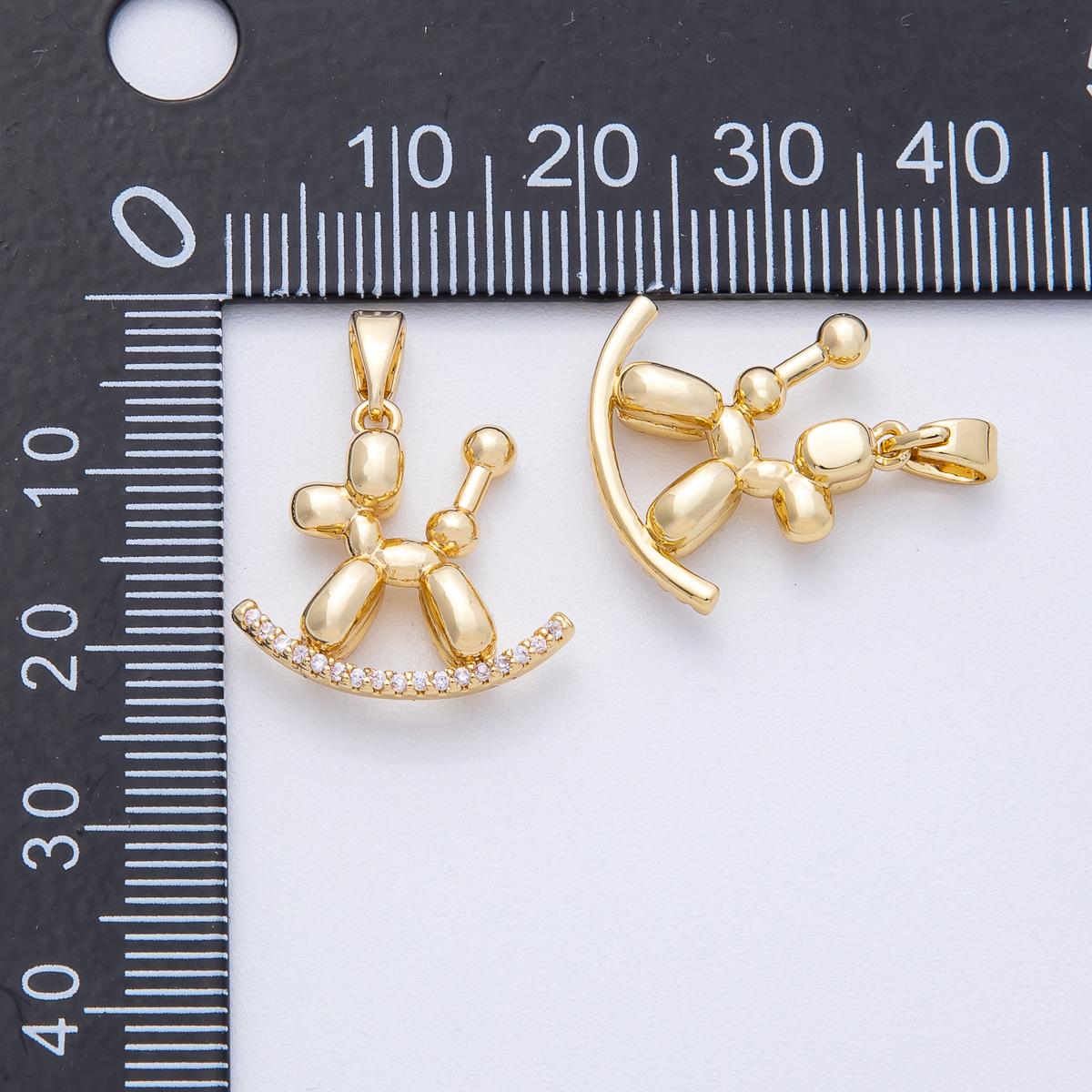 18K Gold Filled 16.9mm Balloon Dog Micro Paved CZ 3D Multidimensional Animal DIY Jewelry Making Supplies for Necklace & Bracelet | AF-1226
