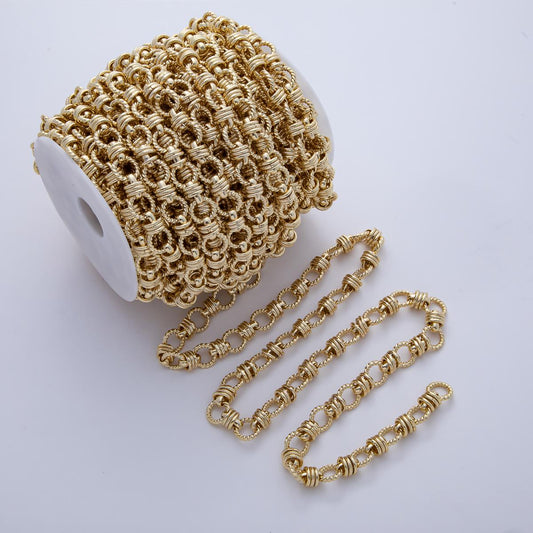 18K Gold Filled 13.1mm Croissant Triple Round Link Unfinished Geometric Cable Chain Yard DIY Jewelry Making Necklace Bag Chain | Roll-1782
