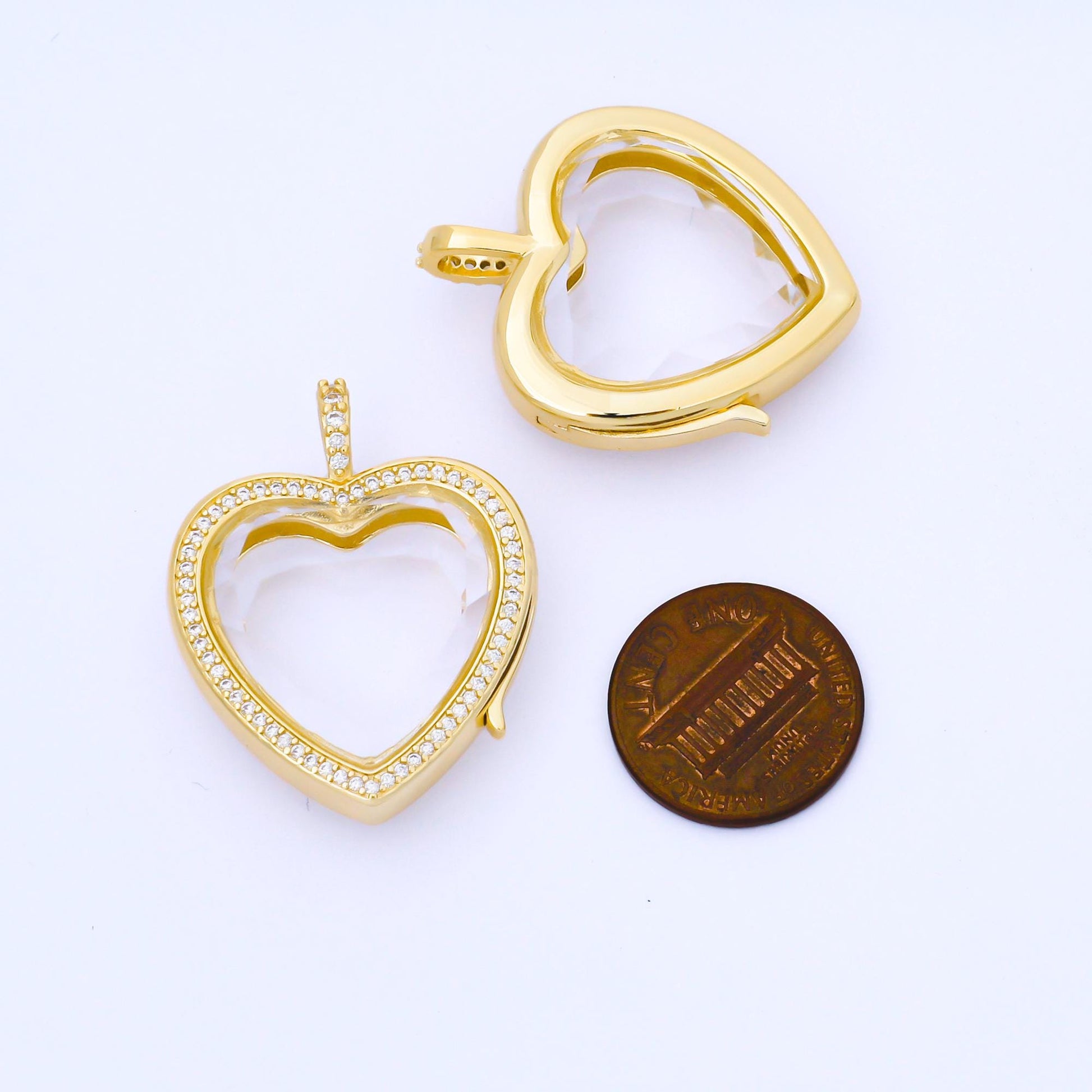 New CZ Dainty Heart Shaped Glass Case Pendant Locket Customizable DIY Charm Component Necklace, Bracelet AA-1672