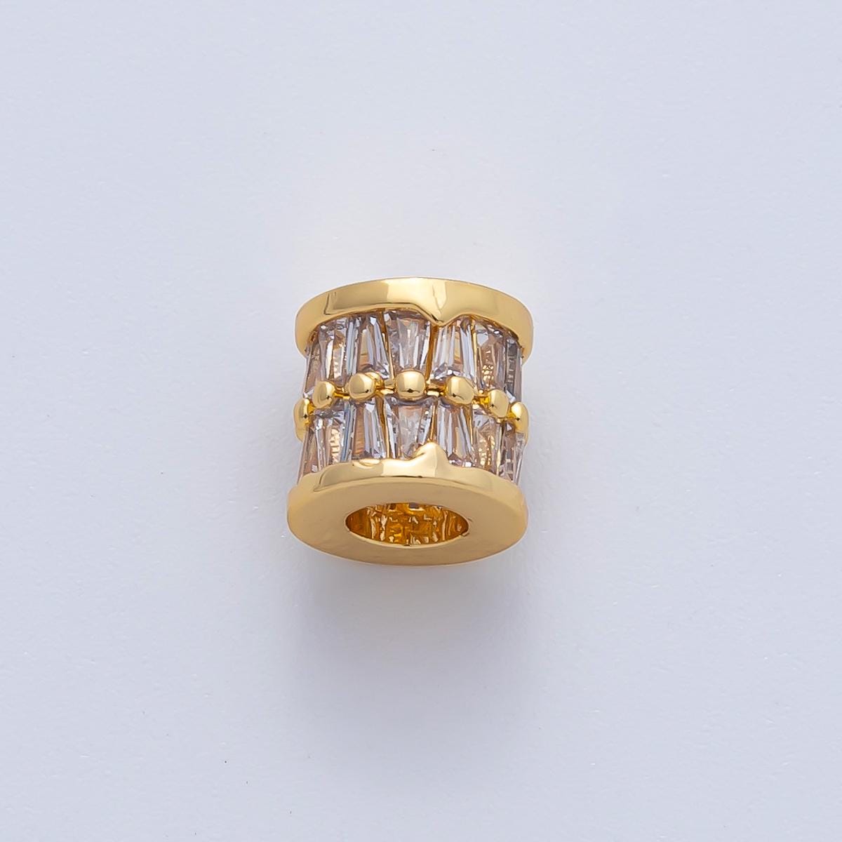 18K Gold Filled 7.2mm CZ Clear Baguette Rondelle Tube Spacer Elegant Bead Charm for DIY Jewelry Making Finding Necklace Bracelet | B406