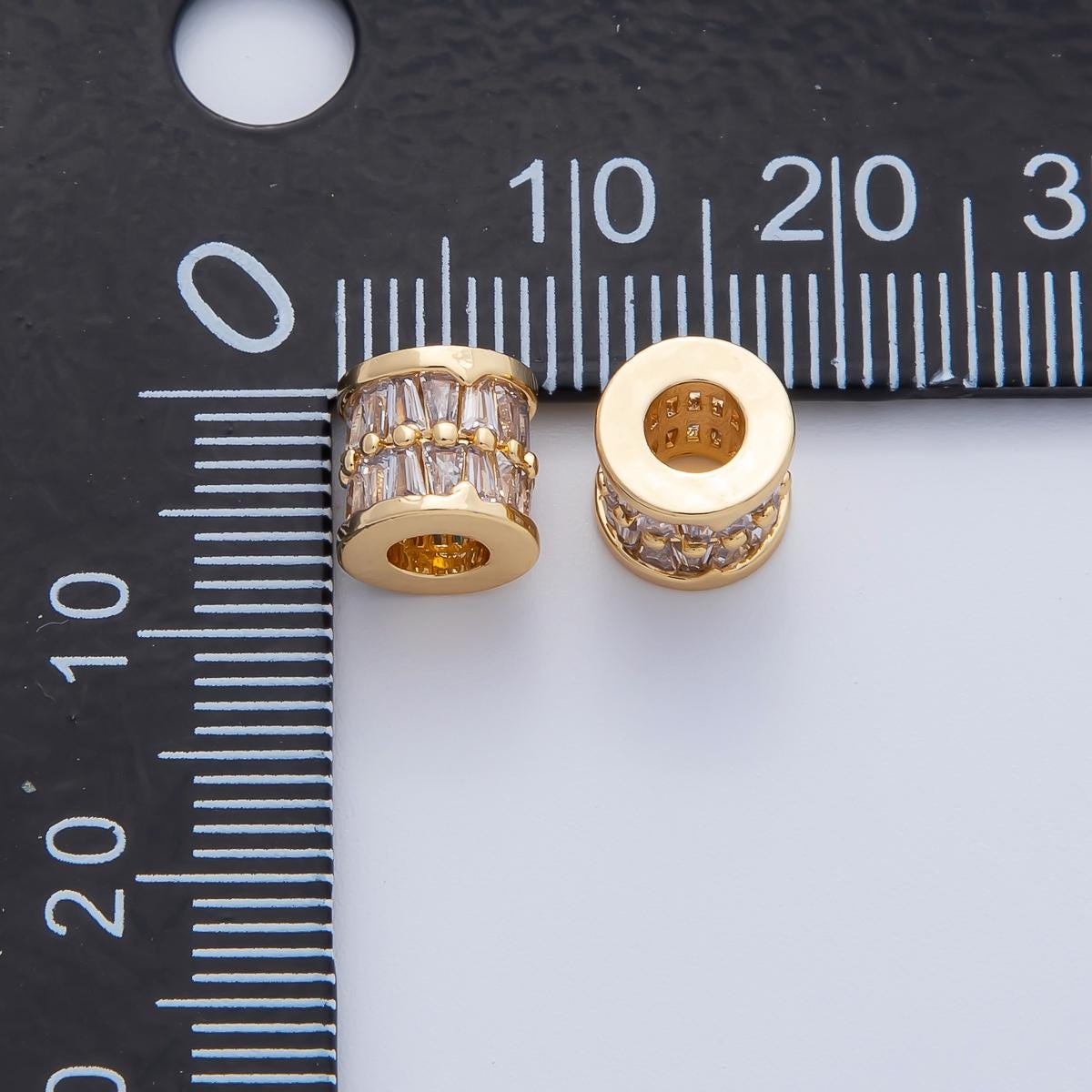 18K Gold Filled 7.2mm CZ Clear Baguette Rondelle Tube Spacer Elegant Bead Charm for DIY Jewelry Making Finding Necklace Bracelet | B406