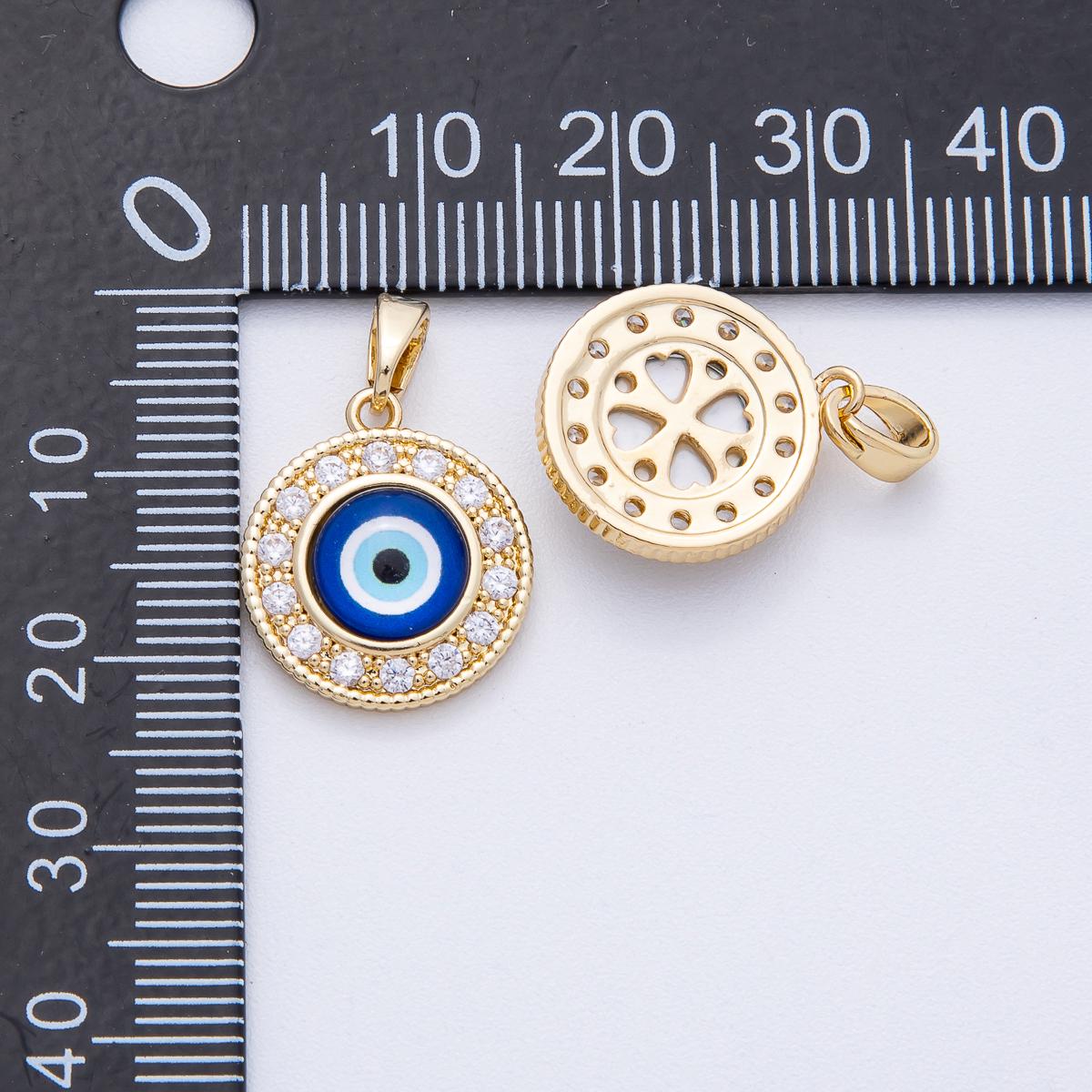 18K Gold Filled 16.9mm Evil Eye Micro Paved CZ Round Pendant Protection Enamel Charm DIY Jewelry Making Supplies | AF-1229