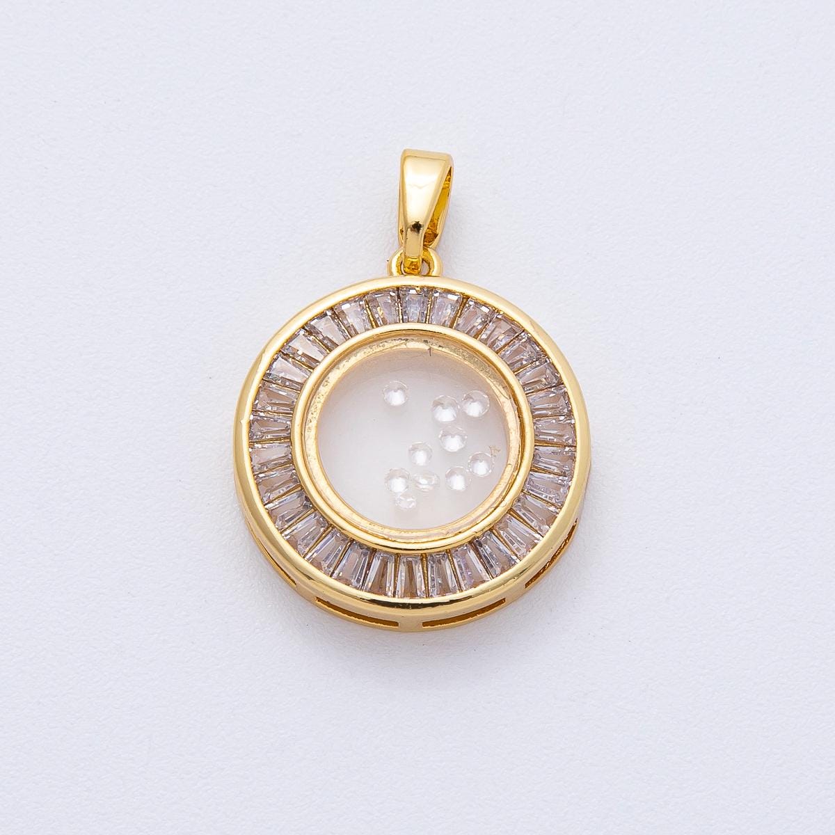 18K Gold Filled 19.8mm Clear CZ Baguette Round Pendant Crystal Circle Charm DIY Jewelry Making Supplies for Custom Necklaces | AF-1230