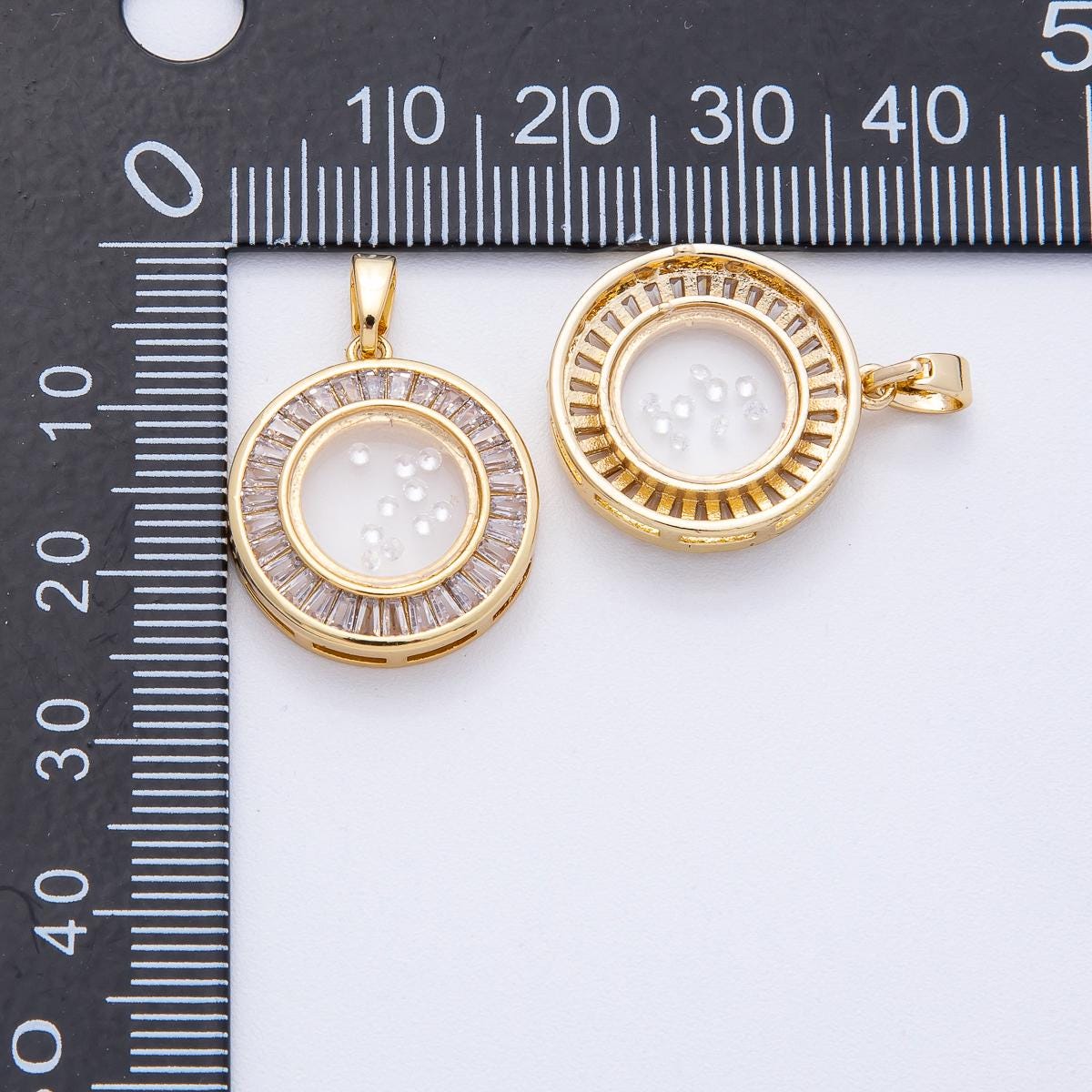 18K Gold Filled 19.8mm Clear CZ Baguette Round Pendant Crystal Circle Charm DIY Jewelry Making Supplies for Custom Necklaces | AF-1230