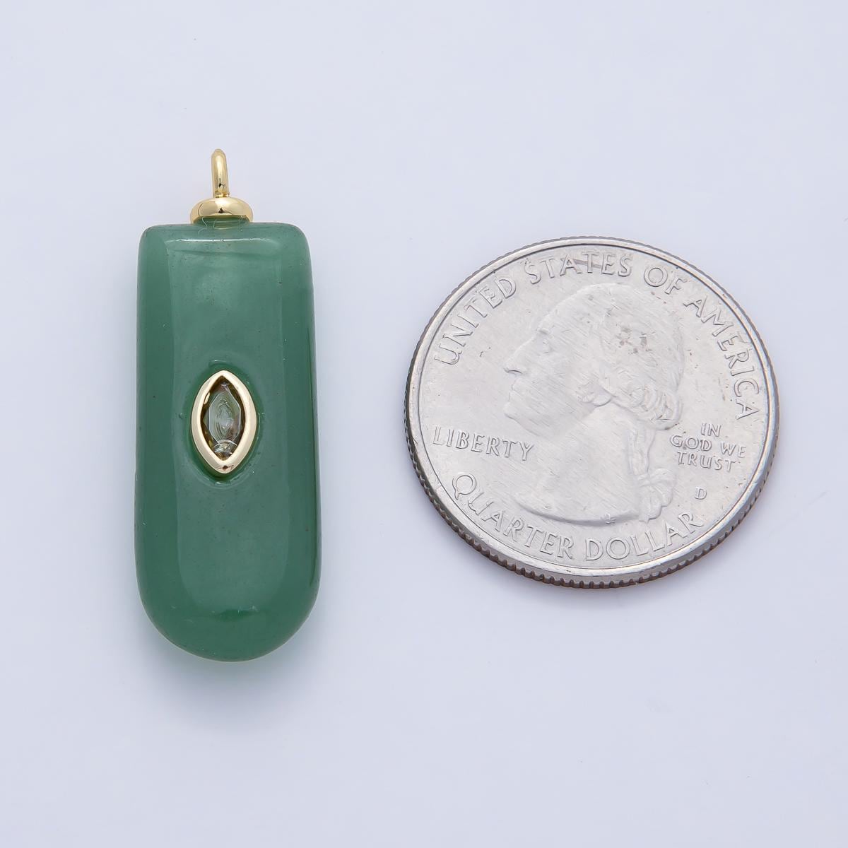 18K Gold Filled 34.8mm Yellow CZ Green Aventurine Oblong Tube Gemstone Charm Raw Stone Pendant Jewelry Making Supply Healing Stone | AF1470
