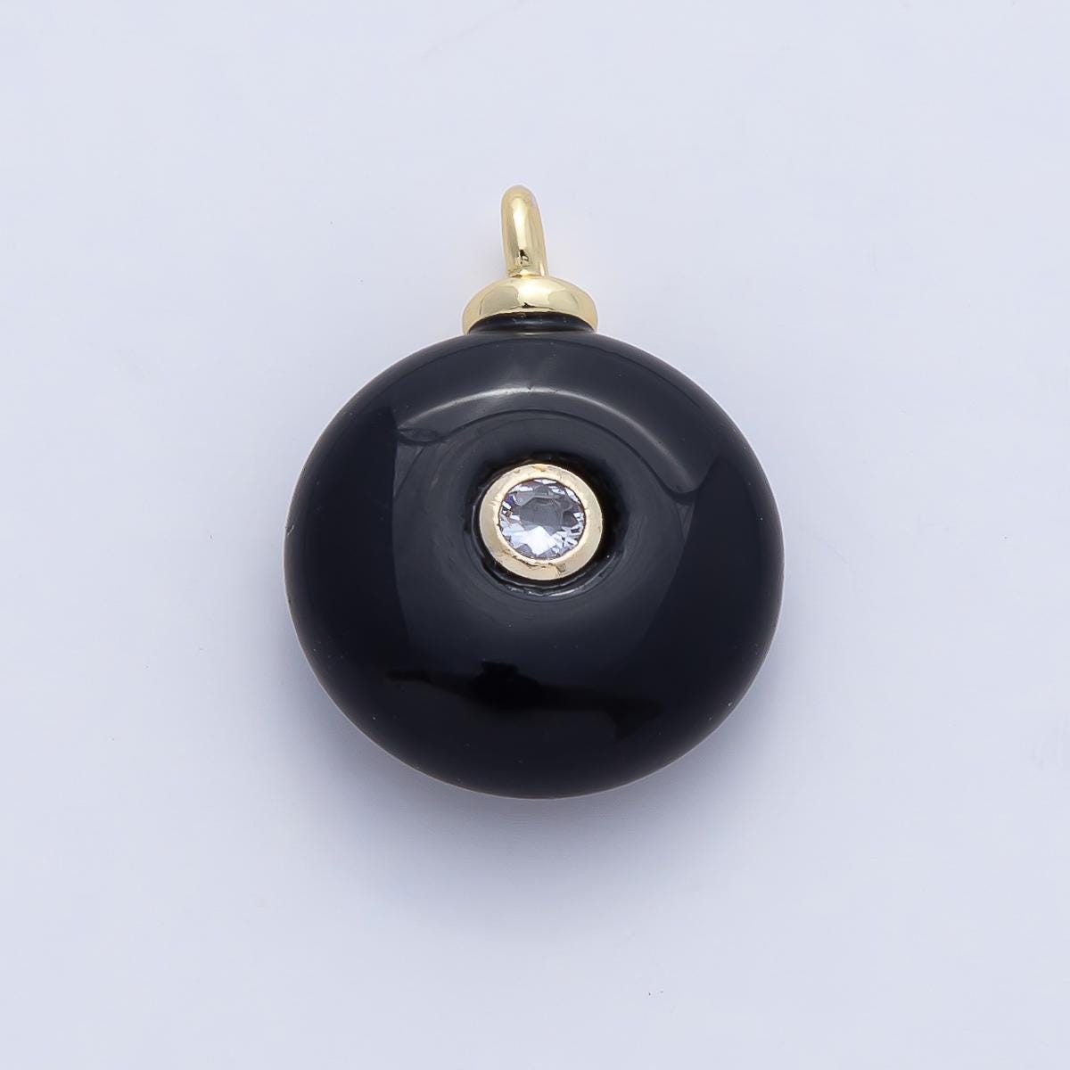 18K Gold Filled 20.1 mm Clear CZ Black Onyx Round Gemstone Charm Pendant DIY Jewelry Making and Accessories Healing Stone Crystal | AF1471