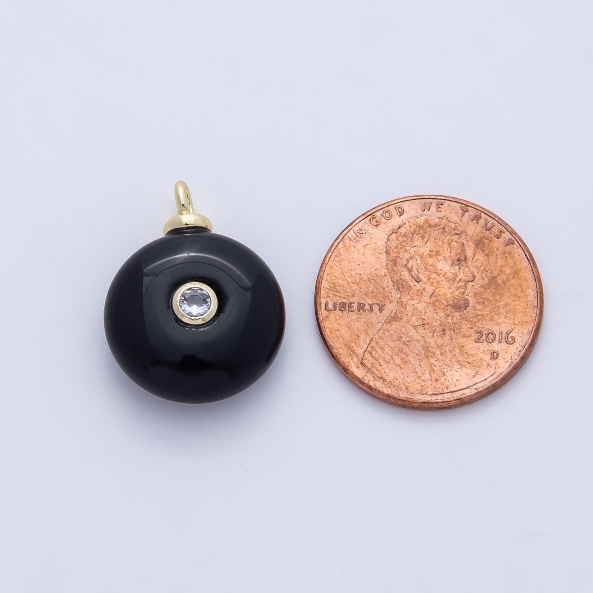 18K Gold Filled 20.1 mm Clear CZ Black Onyx Round Gemstone Charm Pendant DIY Jewelry Making and Accessories Healing Stone Crystal | AF1471