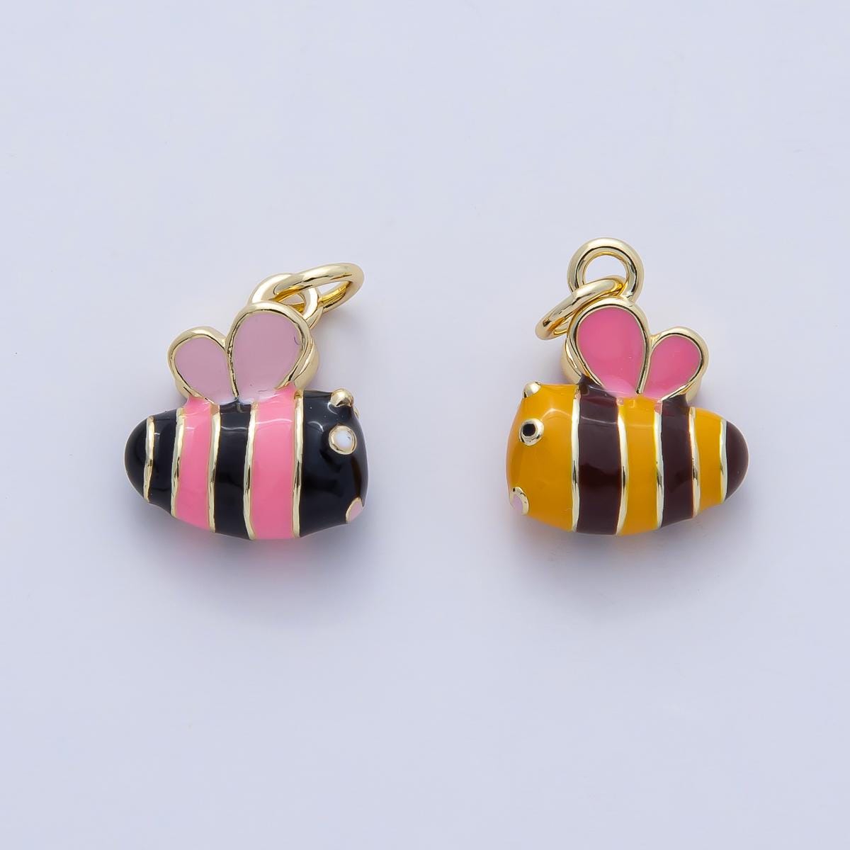 18K Gold Filled 13.7mm Pink Yellow Enamel Bumble Bee Insect Charm Dainty Bee Charm Bracelet Necklace for DIY Jewelry Making Supply | AF1472