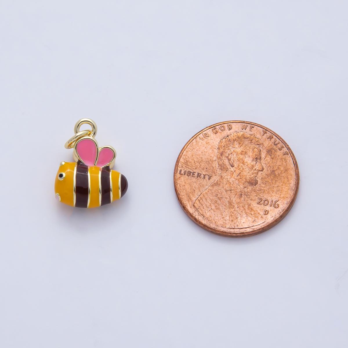 18K Gold Filled 13.7mm Pink Yellow Enamel Bumble Bee Insect Charm Dainty Bee Charm Bracelet Necklace for DIY Jewelry Making Supply | AF1472