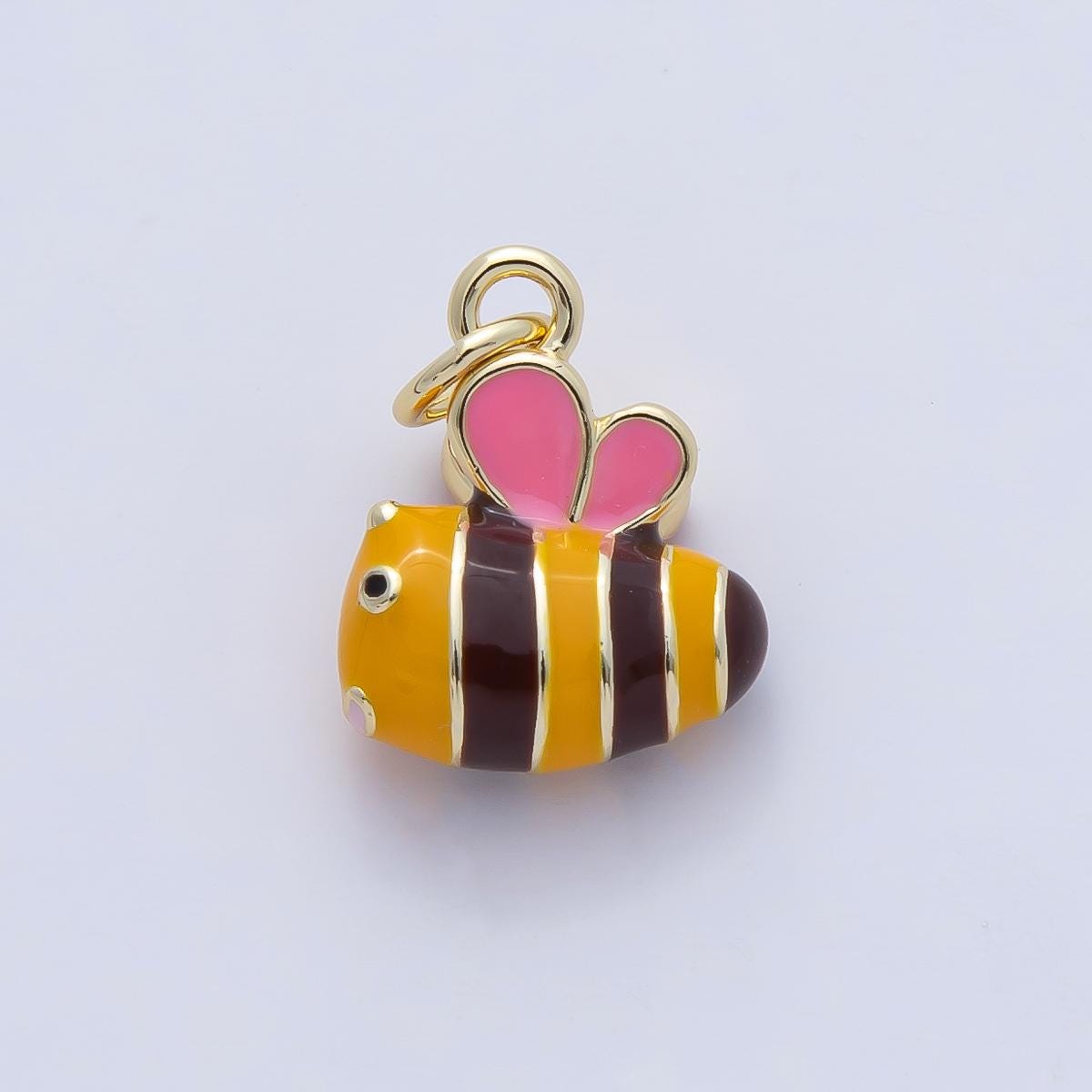18K Gold Filled 13.7mm Pink Yellow Enamel Bumble Bee Insect Charm Dainty Bee Charm Bracelet Necklace for DIY Jewelry Making Supply | AF1472