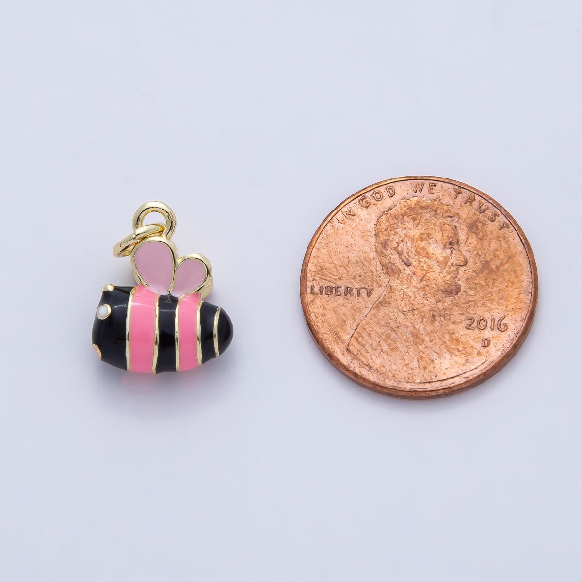 18K Gold Filled 13.7mm Pink Yellow Enamel Bumble Bee Insect Charm Dainty Bee Charm Bracelet Necklace for DIY Jewelry Making Supply | AF1472