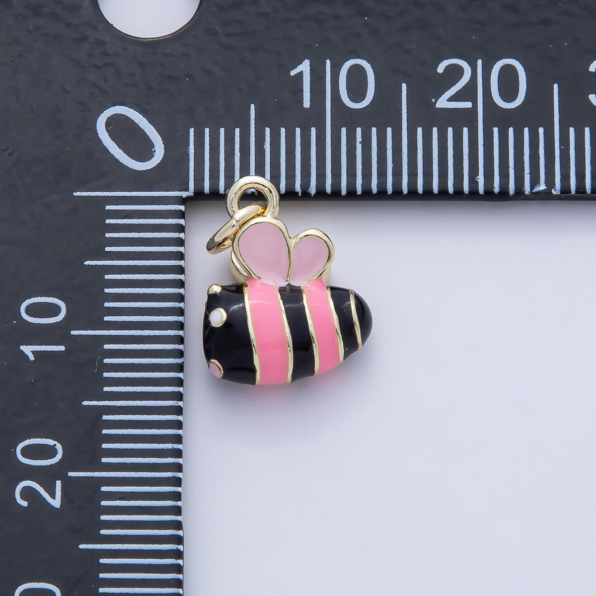 18K Gold Filled 13.7mm Pink Yellow Enamel Bumble Bee Insect Charm Dainty Bee Charm Bracelet Necklace for DIY Jewelry Making Supply | AF1472