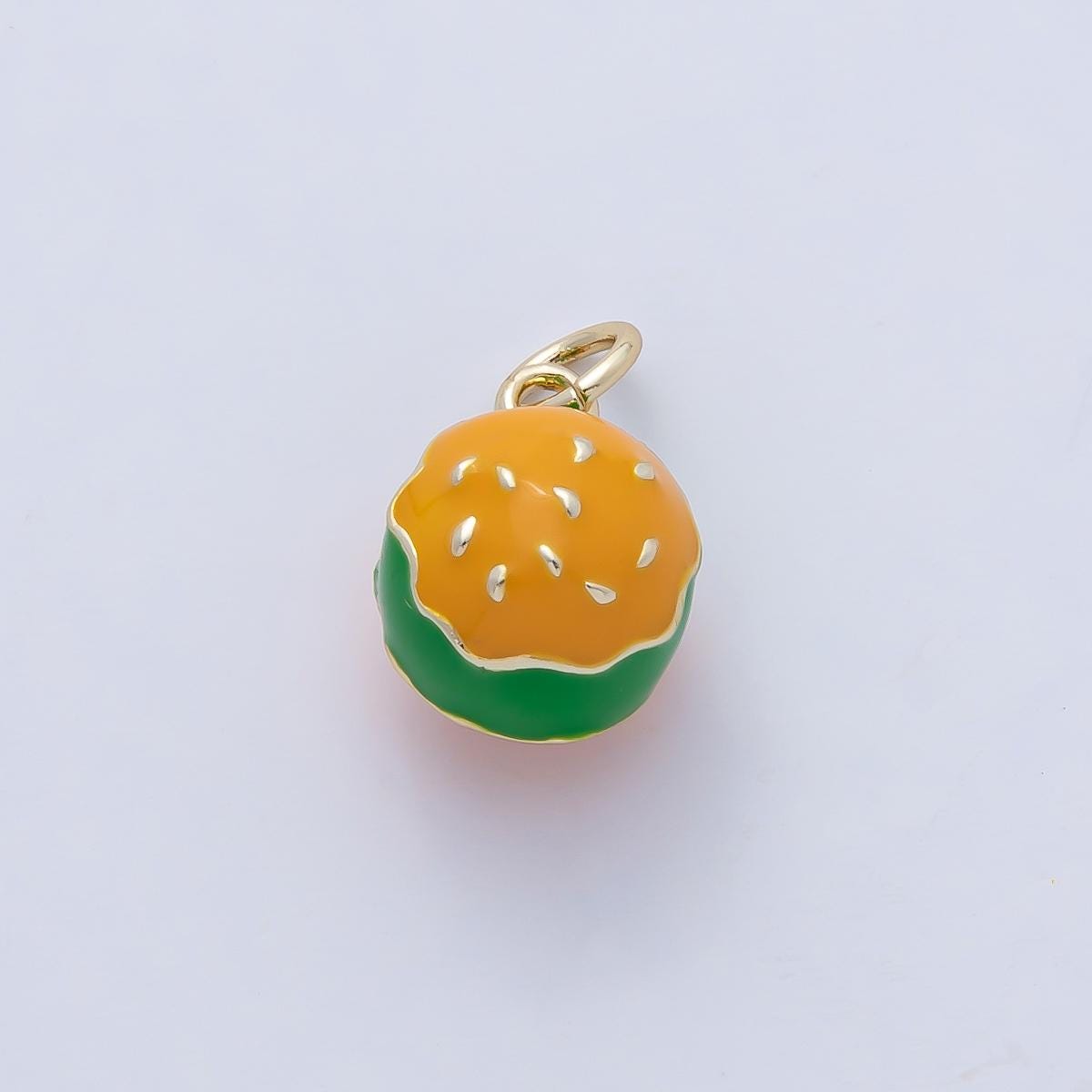 18K Gold Filled Green, Red Hamburger Enamel Multidimensional 3D Charm Snack Charm for Bracelet Earring Necklace Junk Food Jewelry | AF1474