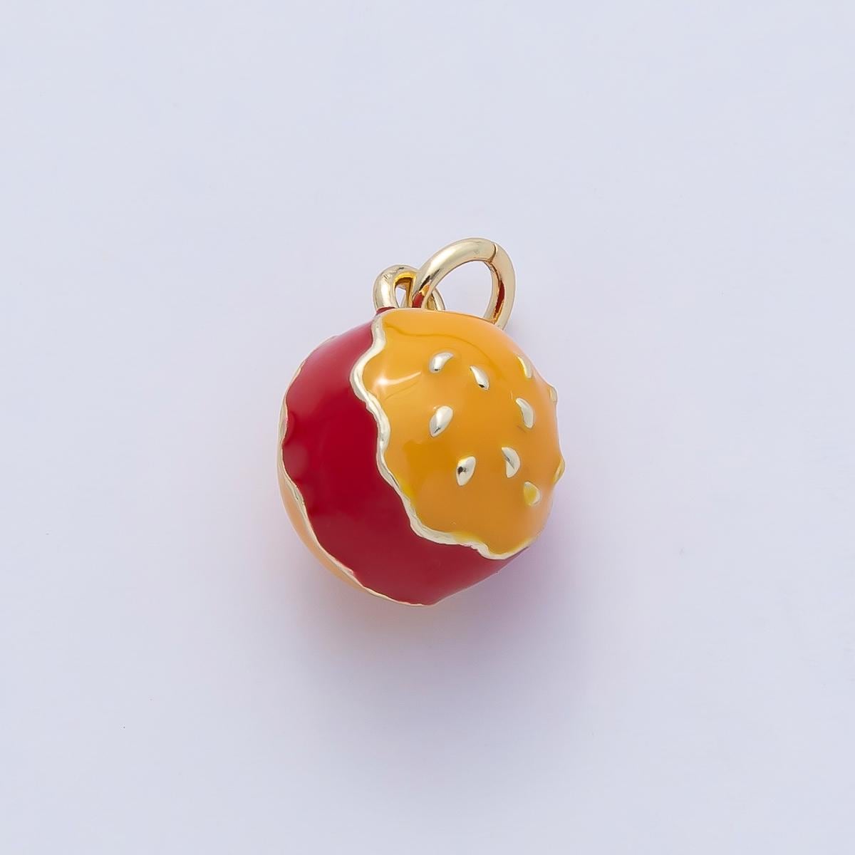 18K Gold Filled Green, Red Hamburger Enamel Multidimensional 3D Charm Snack Charm for Bracelet Earring Necklace Junk Food Jewelry | AF1474