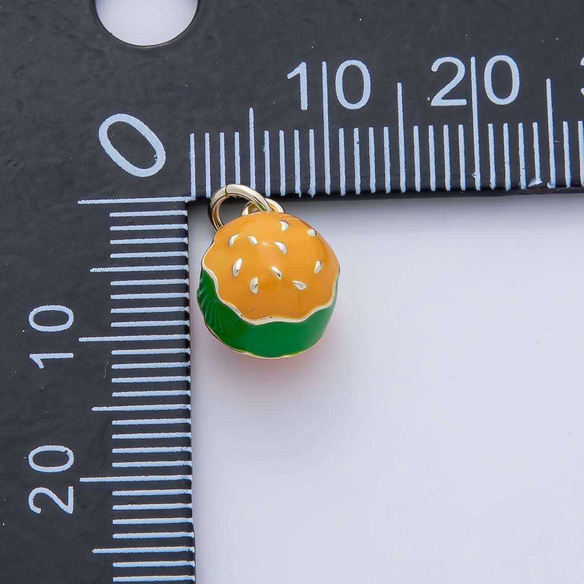 18K Gold Filled Green, Red Hamburger Enamel Multidimensional 3D Charm Snack Charm for Bracelet Earring Necklace Junk Food Jewelry | AF1474