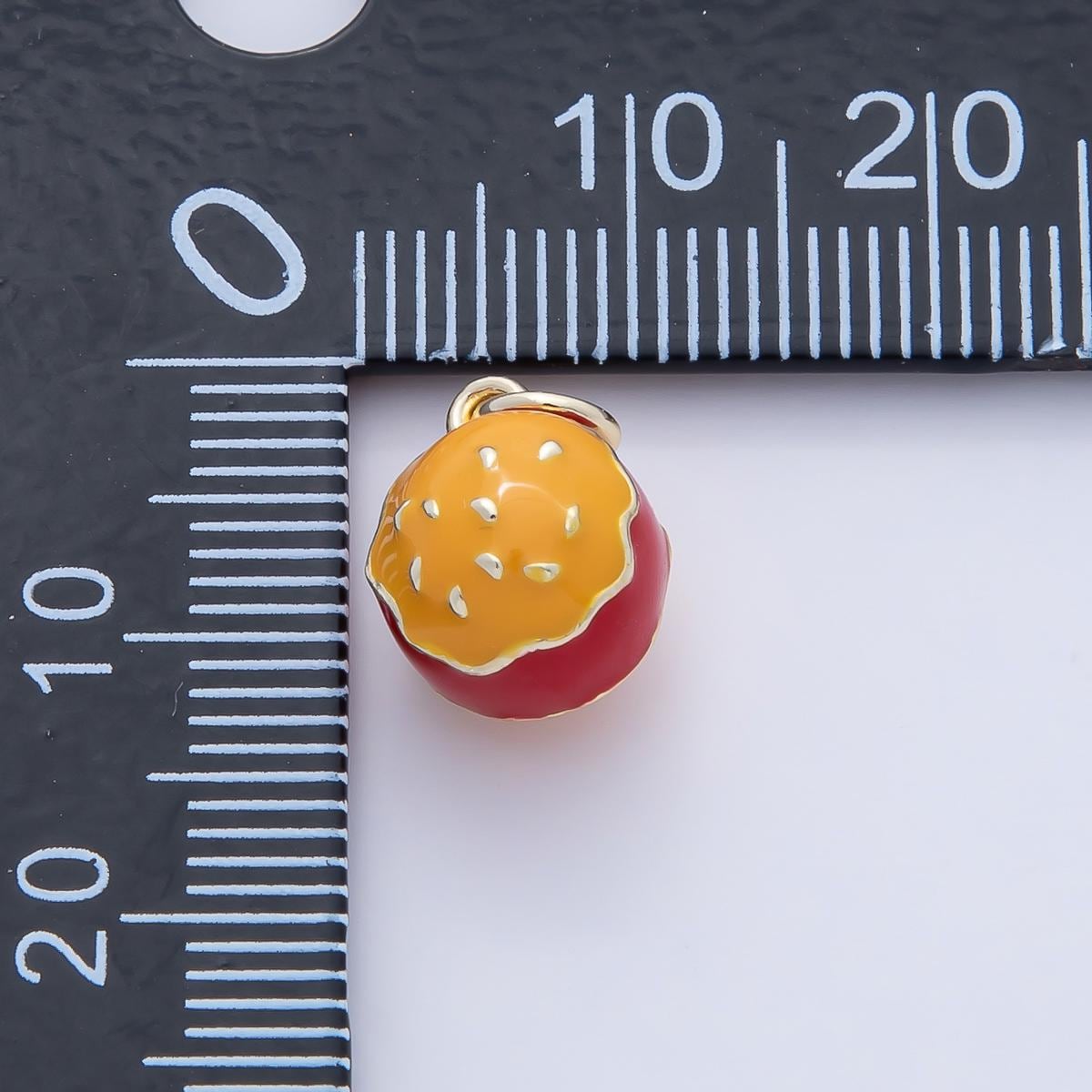 18K Gold Filled Green, Red Hamburger Enamel Multidimensional 3D Charm Snack Charm for Bracelet Earring Necklace Junk Food Jewelry | AF1474