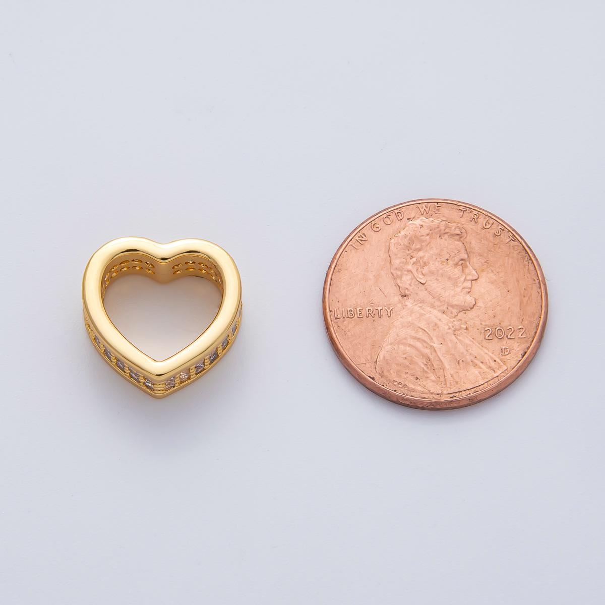 18K Gold Filled 12.8mm Micro Paved CZ Heart Rondelle Spacer Bead Finding for DIY Jewelry Necklace Bracelet Making Tube Connector | B407