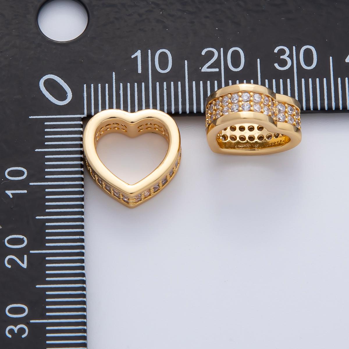 18K Gold Filled 12.8mm Micro Paved CZ Heart Rondelle Spacer Bead Finding for DIY Jewelry Necklace Bracelet Making Tube Connector | B407