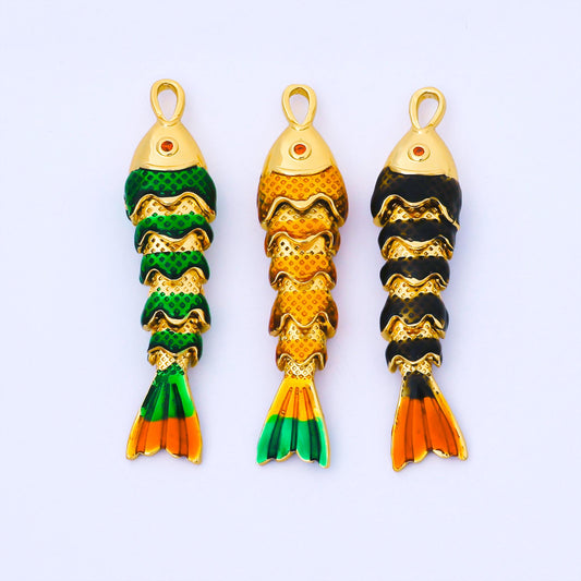 24K Gold Filled Colorful Koi Fish Pendant Articulated Moving Fish Charm Lucky Fish Jewelry Vintage Ocean Pendant DIY Jewelry Supply | A1667