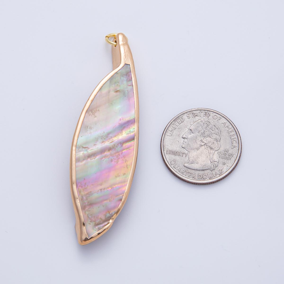 Long Oval abalone charm Colorful shell pendant Leaf shaped pendant for diy handmade jewelry making supply AK063