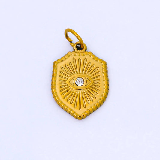 Dainty 24k 18.6mm Gold Filled CZ Clear Gem Yellow Evil Eye Sunburst Shield Charm DIY Jewelry Making Necklace Bracelet Earring Supply | J632