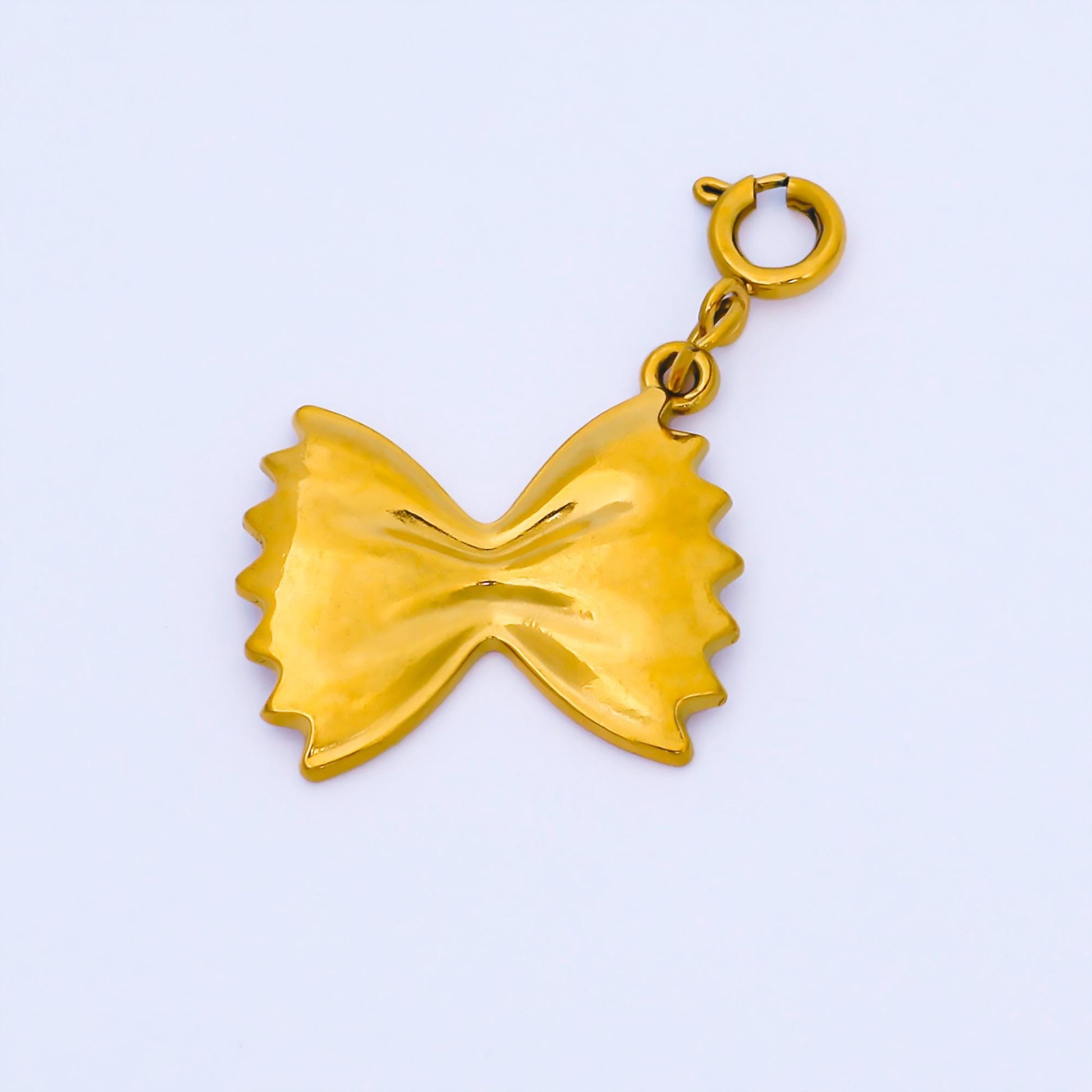 24k Shiny Gold Bow Charm 21.6mm Bow Tie Pasta Pendant Ribbon Trendy Minimal Interchangeable DIY Jewelry Supply for Necklace Bracelet | J591