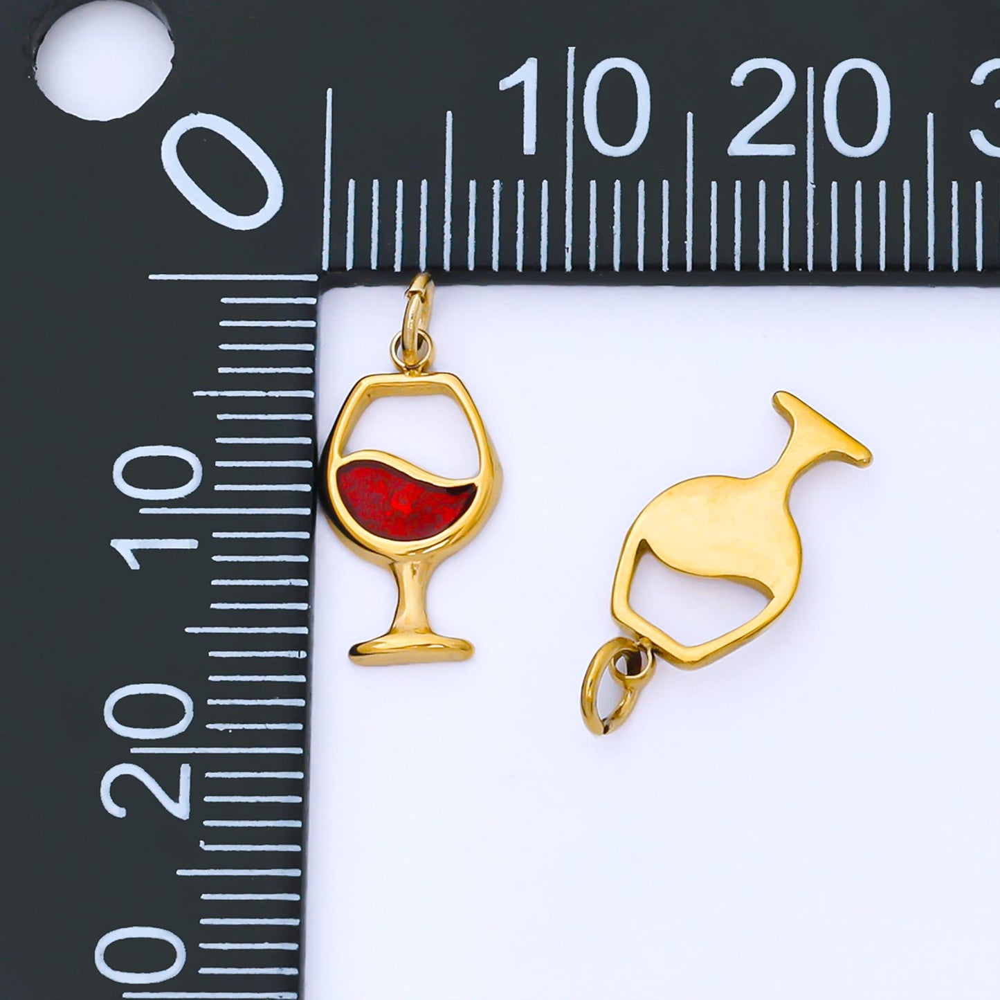 14mm Mini Red Wine Glass Charm Mini Glass 24k PVD Gold Plated Goblet Charm DIY Bracelet Necklace Jewelry Making Findings Supply | J534