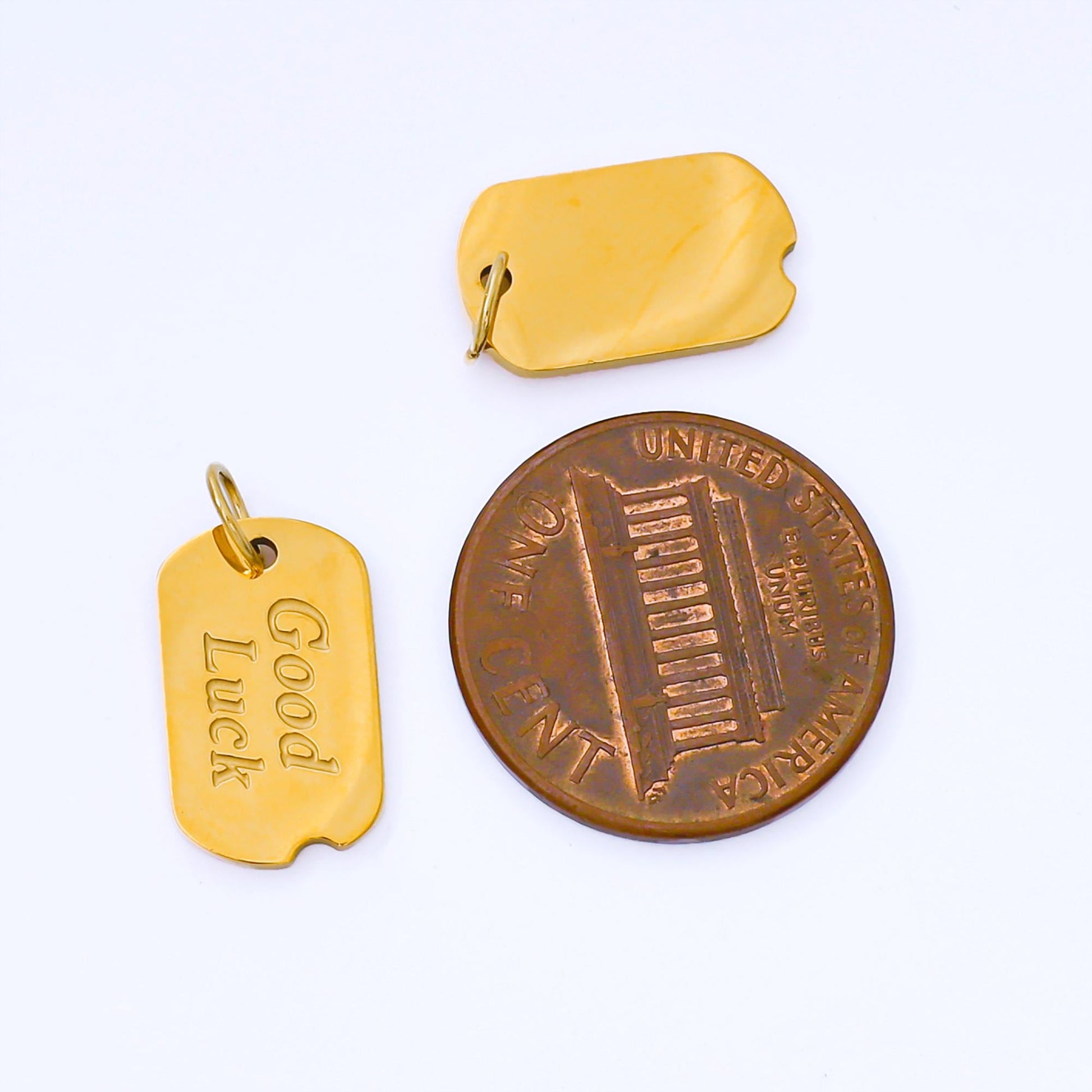 24K Gold Good Luck Tag Charm Pendant 15.1mm Engraved Message Minimal Lucky Jewelry Gift Idea DIY Making Necklace Bracelet Finding | J547
