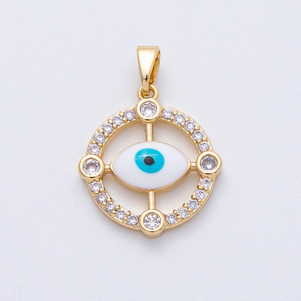 18K Gold Filled 20mm Evil Eye Micro Paved CZ Open Round Pendant DIY Jewelry Making Supply for Custom Necklace and Bracelet | AF1234