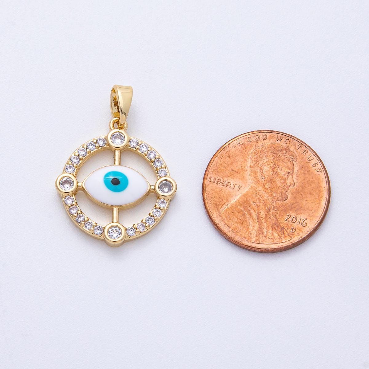 18K Gold Filled 20mm Evil Eye Micro Paved CZ Open Round Pendant DIY Jewelry Making Supply for Custom Necklace and Bracelet | AF1234