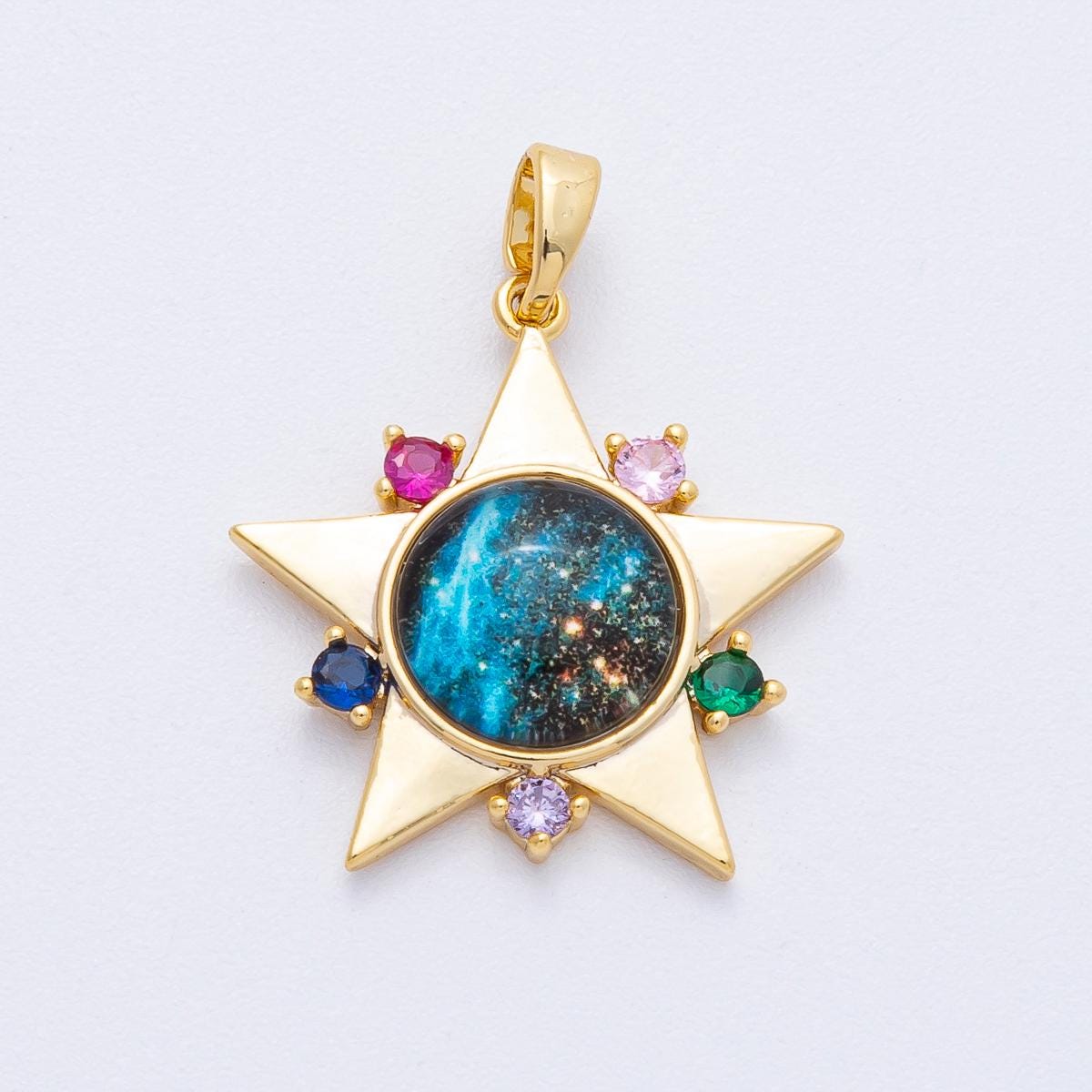 18K Gold Filled 22mm Multicolor CZ Galaxy Celestial Star Pendant Cosmic Nebula Unique DIY Jewelry Supplies for Custom Necklace | AF1235