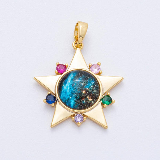 18K Gold Filled 22mm Multicolor CZ Galaxy Celestial Star Pendant Cosmic Nebula Unique DIY Jewelry Supplies for Custom Necklace | AF1235