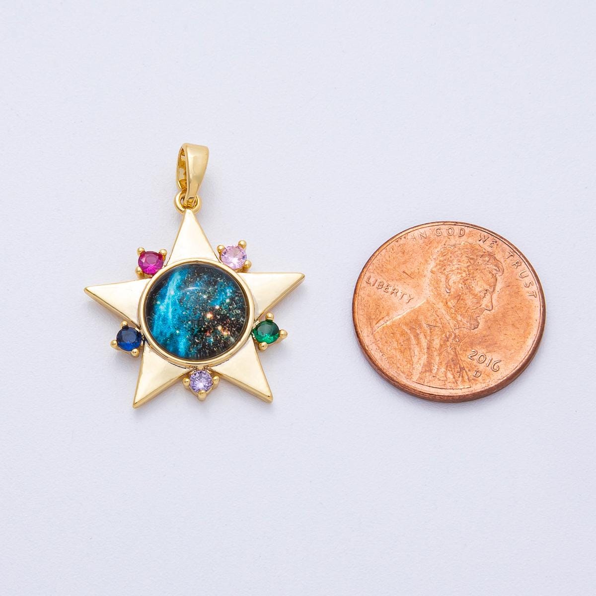 18K Gold Filled 22mm Multicolor CZ Galaxy Celestial Star Pendant Cosmic Nebula Unique DIY Jewelry Supplies for Custom Necklace | AF1235