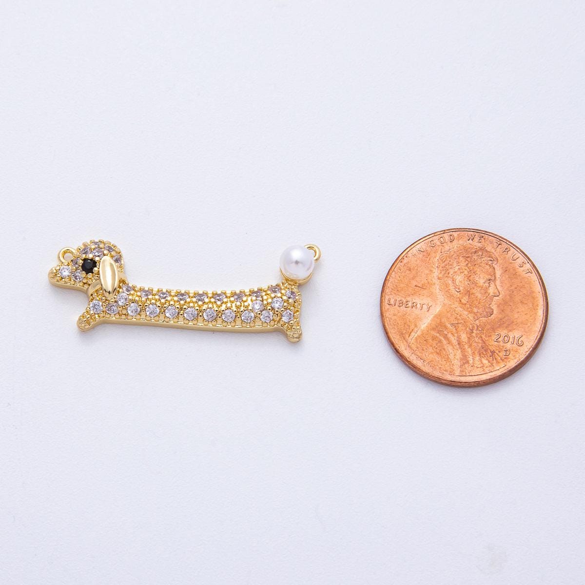 24K Gold Filled 10.7mm Dachshund Dog Pet Shell Pearl Micro Paved Connector DIY Jewelry Supplies for Custom Necklace & Bracelet | Y171